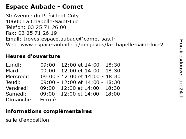 Horaires d ouverture Espace Aubade Comet 30 Avenue du